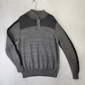 Rock & Republic Mens XL 1/4 Zip Sweater Grey Black Textured Knit Braided Sleeve